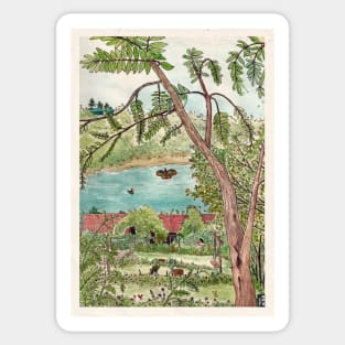 Botanical Greenery Garden View Vietnam Ink Watercolor Art Sticker